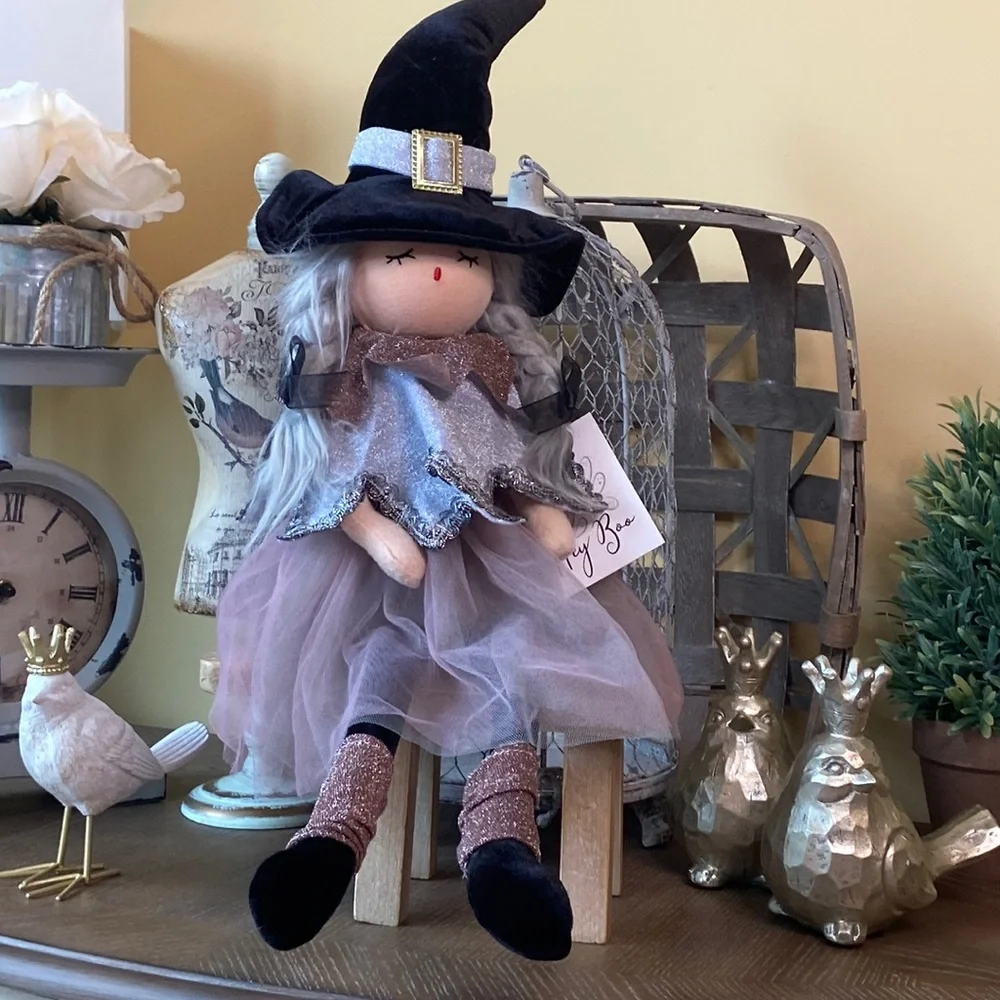 🆕 Vintage Inspired Shabby Chic Halloween Ballerina Witch Rag Doll Shelf Sitter - Picture 13 of 13